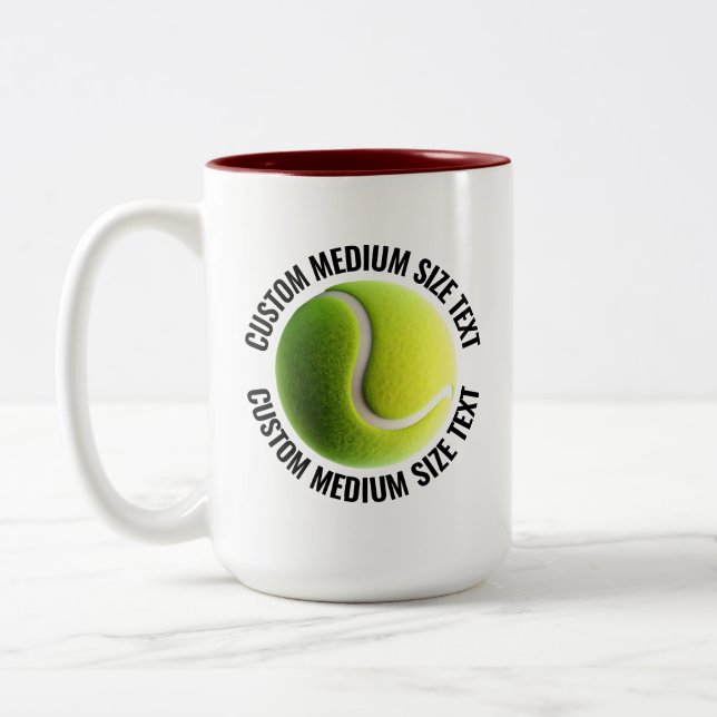 Tennis Ball & Medium Text MAROON 15oz Custom Two-Tone Coffee Mug (Left)