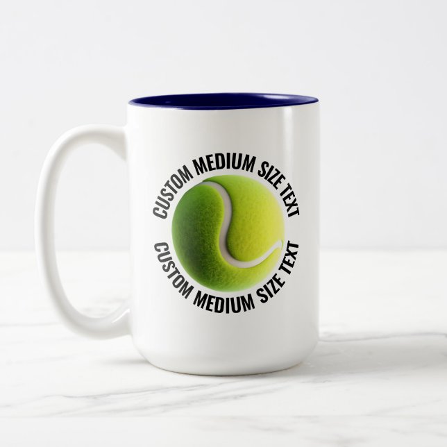 Tennis Ball & Medium Text NAVY BLUE 15oz Custom Two-Tone Coffee Mug (Left)