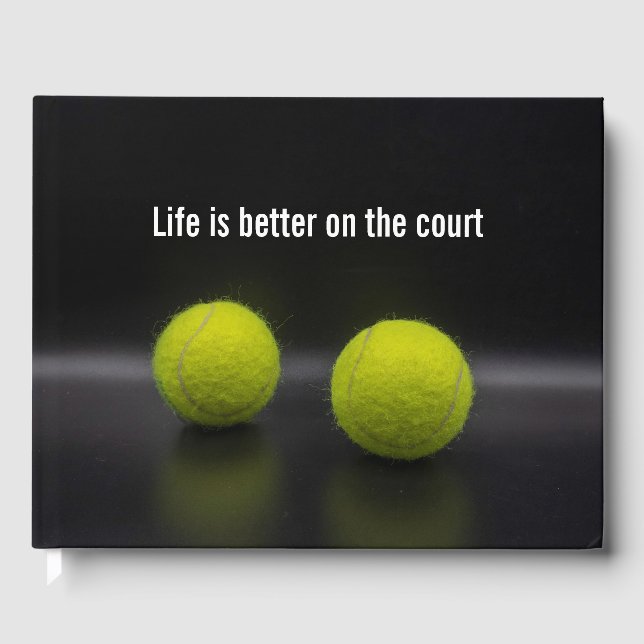 Tennis ball on black background life on court  guest book (Front)