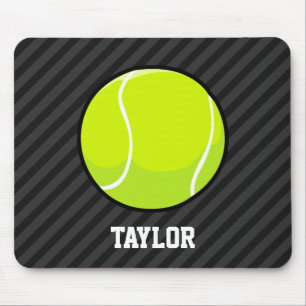 Tennis Ball on Black & Dark Grey Stripes Mouse Mat