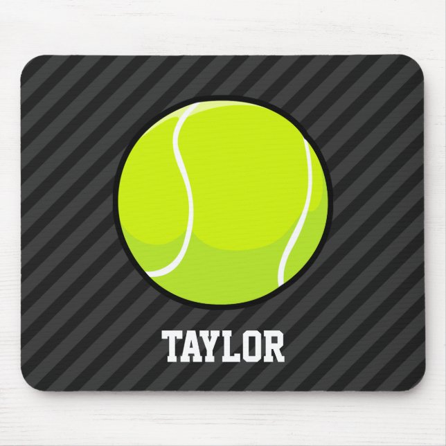 Tennis Ball on Black & Dark Grey Stripes Mouse Mat (Front)