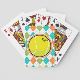 Tennis Ball on Colourful Argyle Pattern Playing Cards
