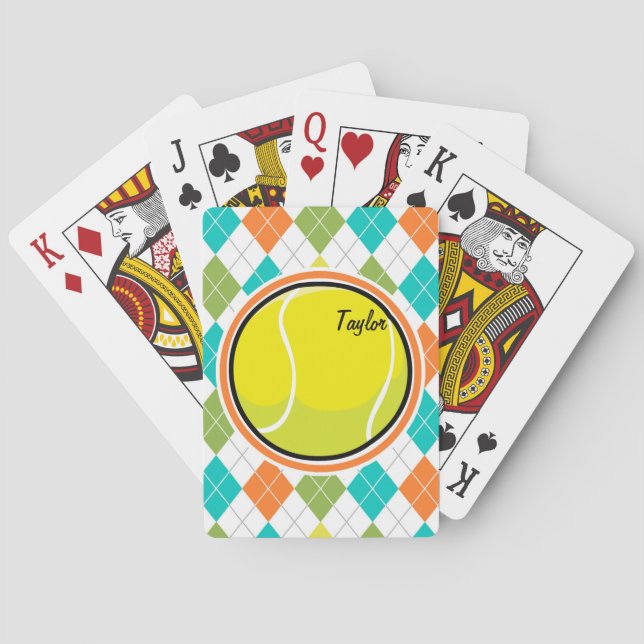 Tennis Ball on Colourful Argyle Pattern Playing Cards (Back)