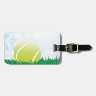 tennis ball on grass luggage tag