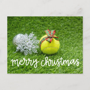Tennis ball on green for Christmas    Holiday Postcard