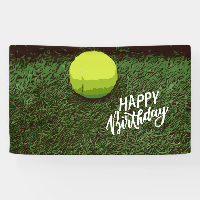 Tennis ball on green grass birthday  banner (Horizontal)