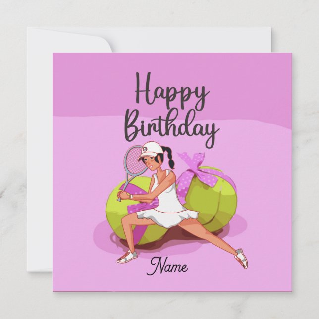 Tennis ball on pink Happy Birthday Woman Player    Card (Front)