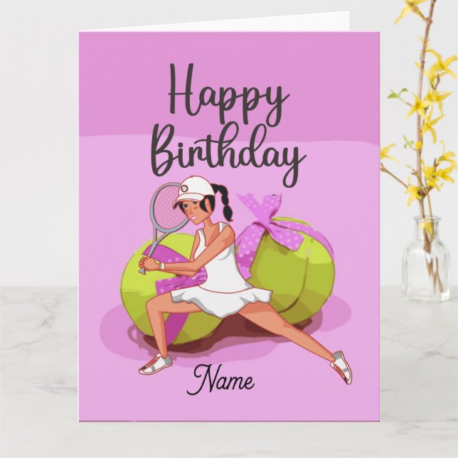 Tennis ball on pink Happy Birthday Woman Player    Card (Yellow Flower)