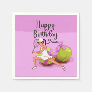 Tennis ball on pink Happy Birthday Woman Player   Napkin