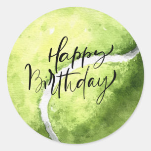 Tennis ball on yellow Happy Birthday Classic Round Sticker