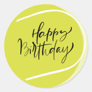 Tennis ball on yellow  Happy Birthday  Classic Round Sticker