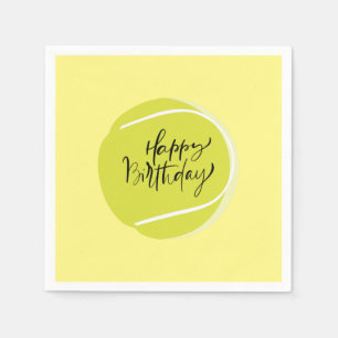 Tennis ball on yellow Happy Birthday Napkin