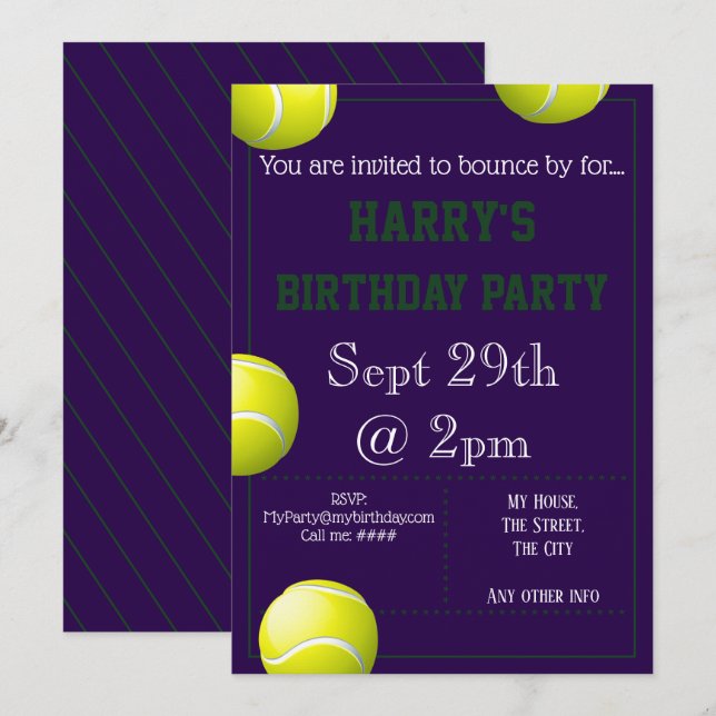 Tennis Ball Party Invitation Editable (Front/Back)