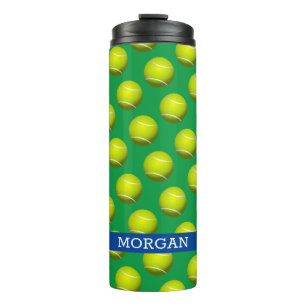 Tennis Ball Pattern, White Name, Blue & Green Thermal Tumbler