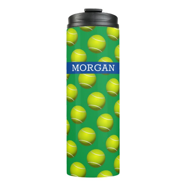 Tennis Ball Pattern, White Name, Blue & Green Vs 2 Thermal Tumbler (Front)