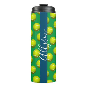 Tennis Ball Pattern, White Name Ocean Blue & Green Thermal Tumbler