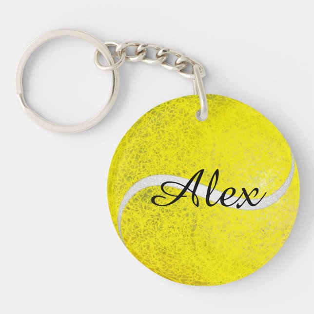 Tennis ball personalised name key ring (Front)