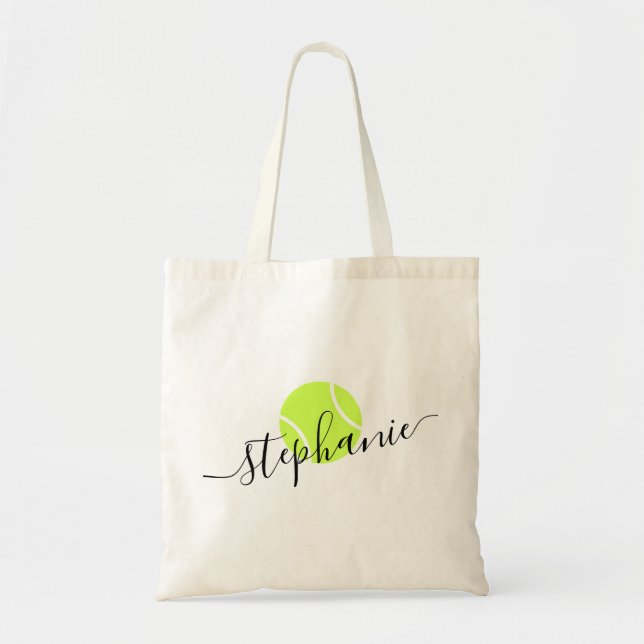 Tennis Ball Personalised Script Name Tote Bag (Front)