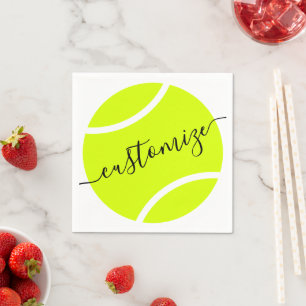 Tennis Ball Personalized Script Paper Cocktail Napkin