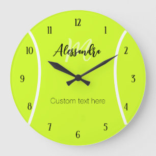 Tennis ball Player Name Monogram Large Clock