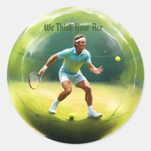 Tennis Ball Player On Court,   Classic Round Sticker