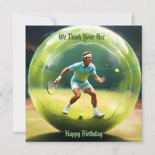 Tennis Ball Player On Court,  Flat Birthday Card