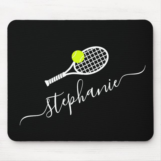 Tennis Ball Racket Monogram Name Personalised Mouse Mat (Front)