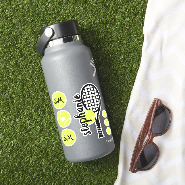 Tennis Ball Racket Personalised Name Sticker Set (HydroFlask Insitu)