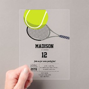 Tennis Ball & Racket Racquet Birthday Party Acrylic Invitations