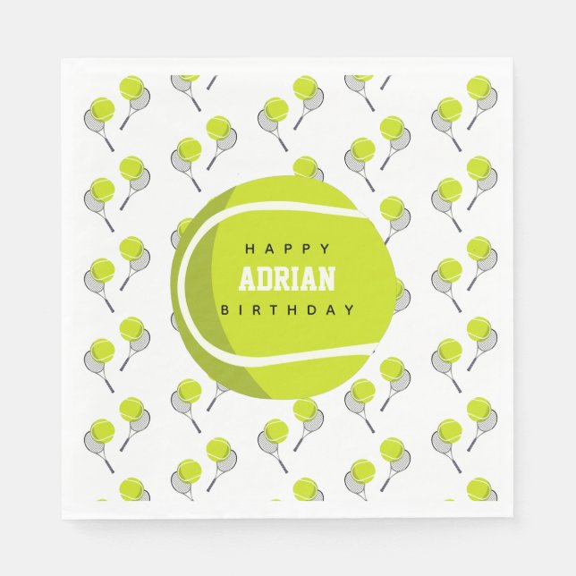 Tennis Ball & Racket Racquet Birthday Party  Napkin (Front)