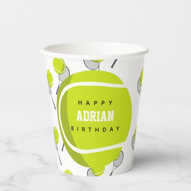 Tennis Ball & Racket Racquet Birthday Party  Paper Cups (Front)