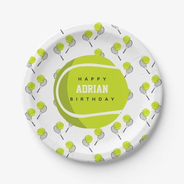 Tennis Ball & Racket Racquet Birthday Party  Paper Plate (Front)
