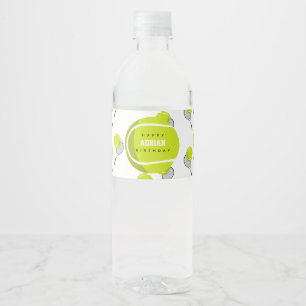 Tennis Ball & Racket Racquet Birthday Party Water Bottle Label