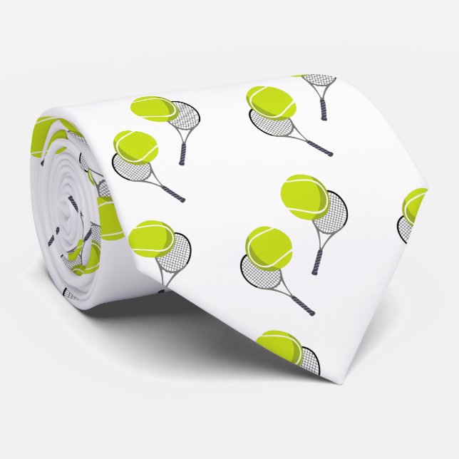 Tennis Ball & Racket Racquet Pattern  Tie (Rolled)