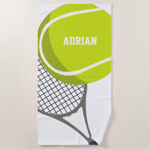 Tennis Ball & Racket Racquet Personalised Beach Towel