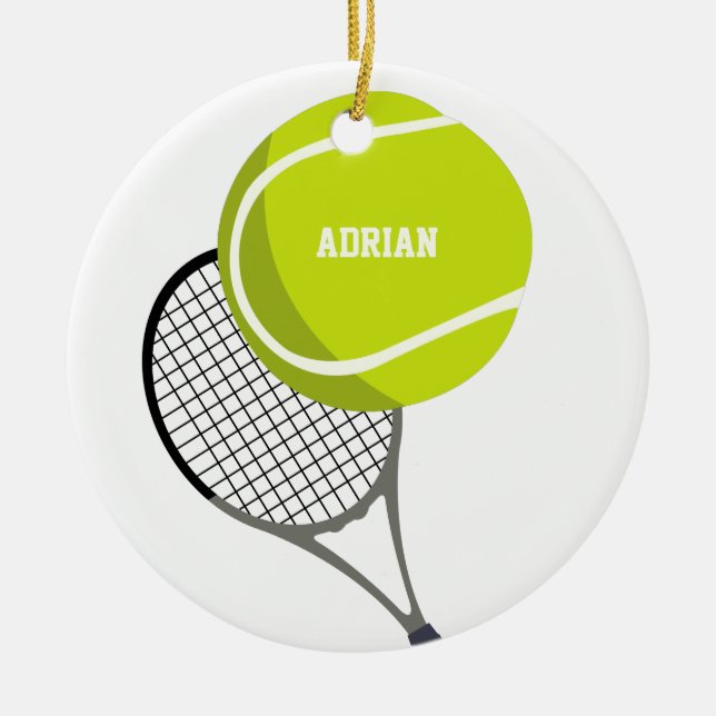 Tennis Ball & Racket Racquet Personalised   Ceramic Tree Decoration (Front)