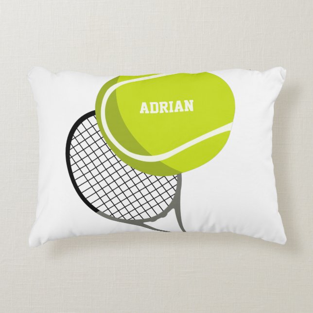 Tennis Ball & Racket Racquet Personalised  Decorative Cushion (Front)