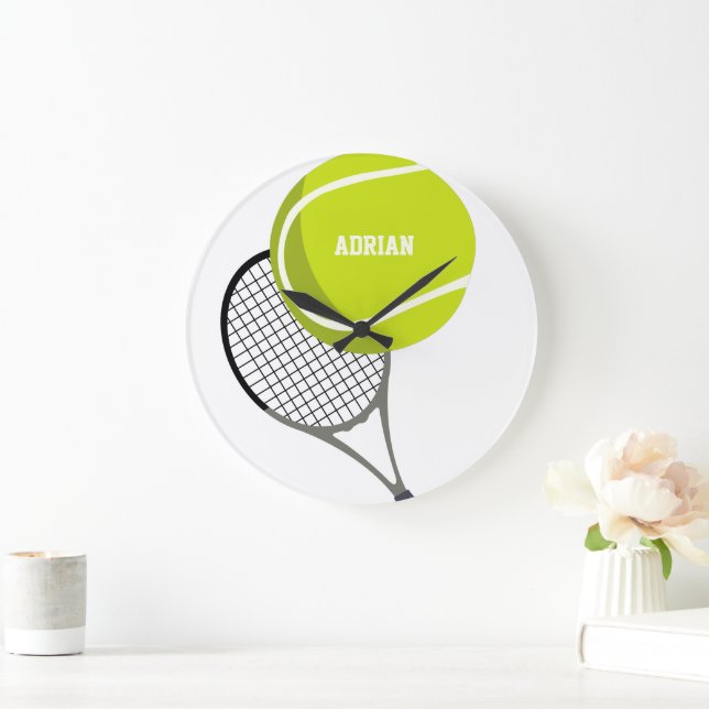 Tennis Ball & Racket Racquet Personalised Large Clock (Home)