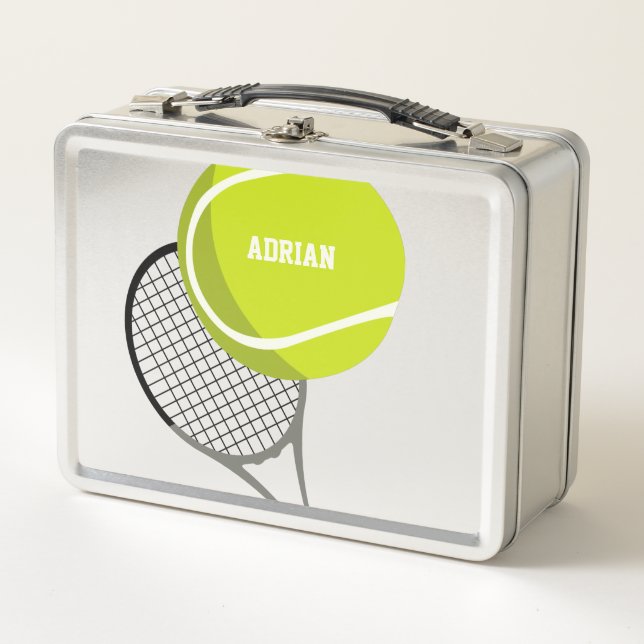 Tennis Ball & Racket Racquet Personalised Metal Lunch Box (Front)