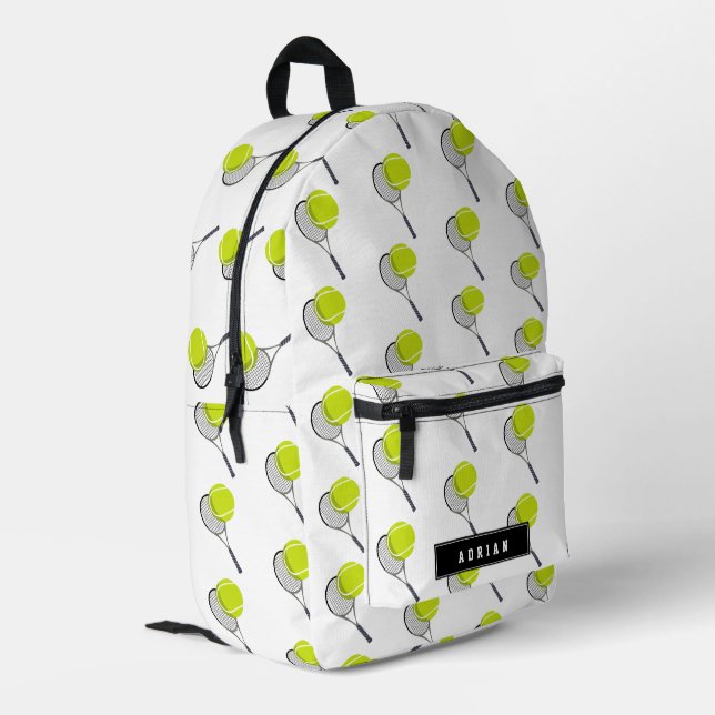 Tennis Ball & Racket Racquet Personalised Name Printed Backpack (Back Corner Left)
