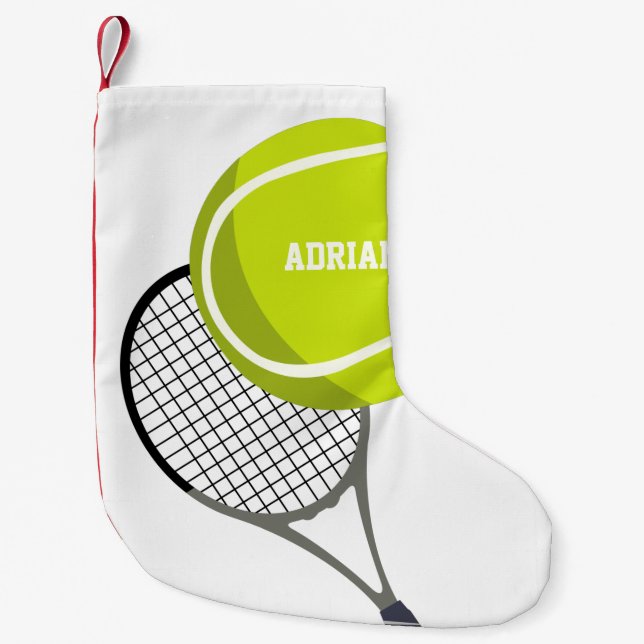 Tennis Ball & Racket Racquet Personalised  Small Christmas Stocking (Front)