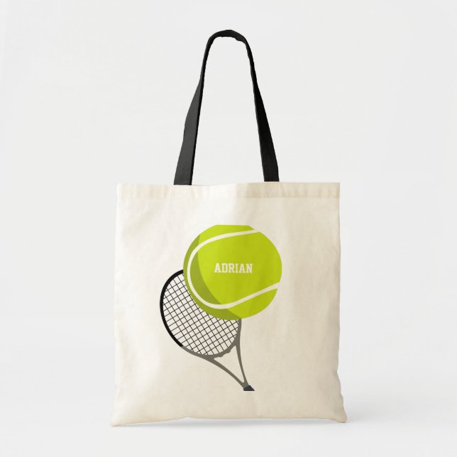 Tennis Ball & Racket Racquet Personalised Tote Bag (Front)