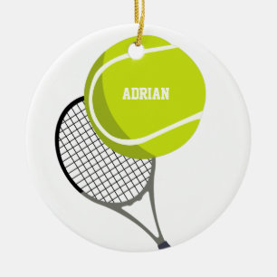 Tennis Ball & Racket Racquet Personalized   Ceramic Tree Decoration