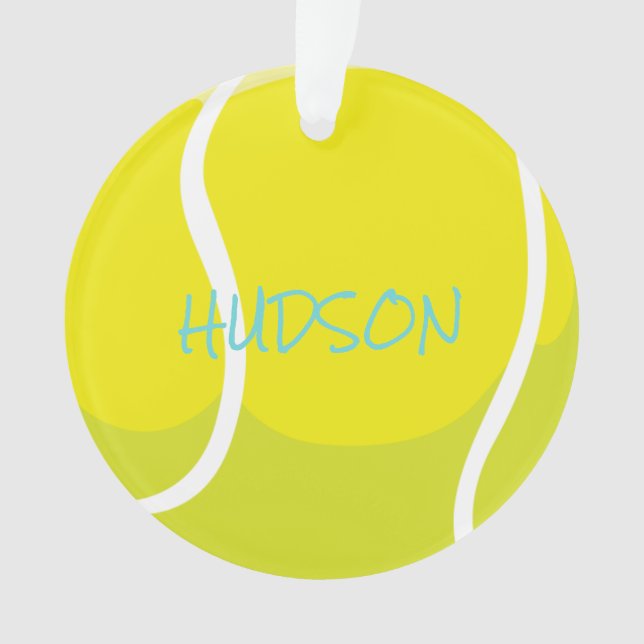 Tennis Ball Racquet Name Player Coach Yellow Aqua Ornament (Front)