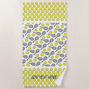 Tennis Ball Racquet Yellow White Black Sports Beach Towel