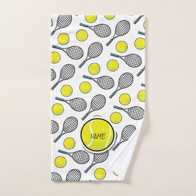 Tennis Ball Racquet Yellow White Black Sports  Hand Towel (Hand Towel)
