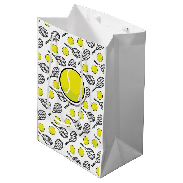Tennis Ball Racquet Yellow White Sports Gift Bag (Front Angled)