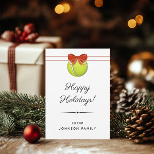 Tennis Ball & Red Bow Happy Holidays Xmas Theme Holiday Card