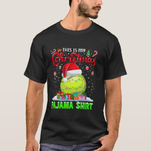 Tennis Ball Santa Hat Christmas Lights Funny Sport T-Shirt