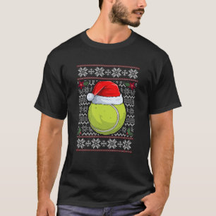 Tennis Ball Santa Hat Ugly Christmas Funny Tennis T-Shirt